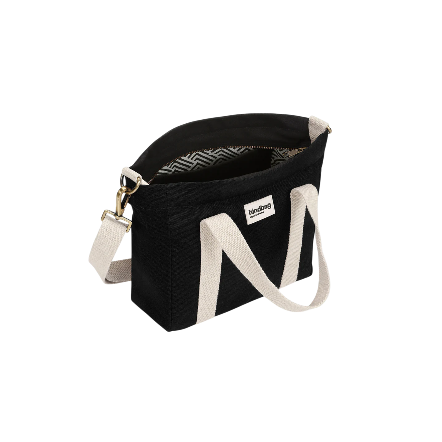 Sac cabas bandoulière Hindbag Louise noir vue de face, disponible chez Nevada Maroquinerie