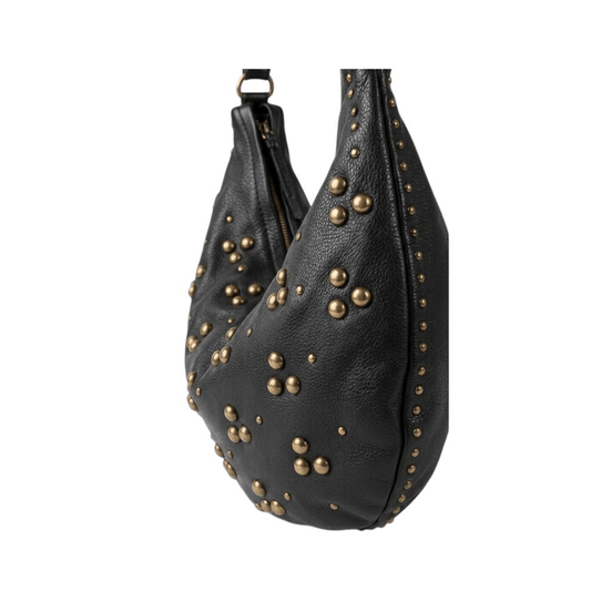Vue de profil du sac BIBA HILL HIL1L noir avec détails cloutés métalliques