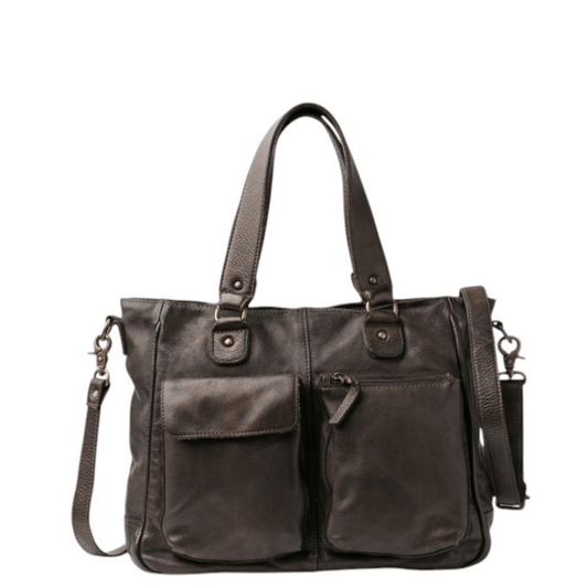 Sac cabas BIBA KENO KEO2L marron, vue de face avec bandoulière et poches avant