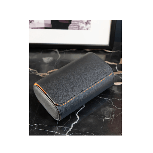 Boîte à montres James noire en cuir PU grainé format compact pour voyage