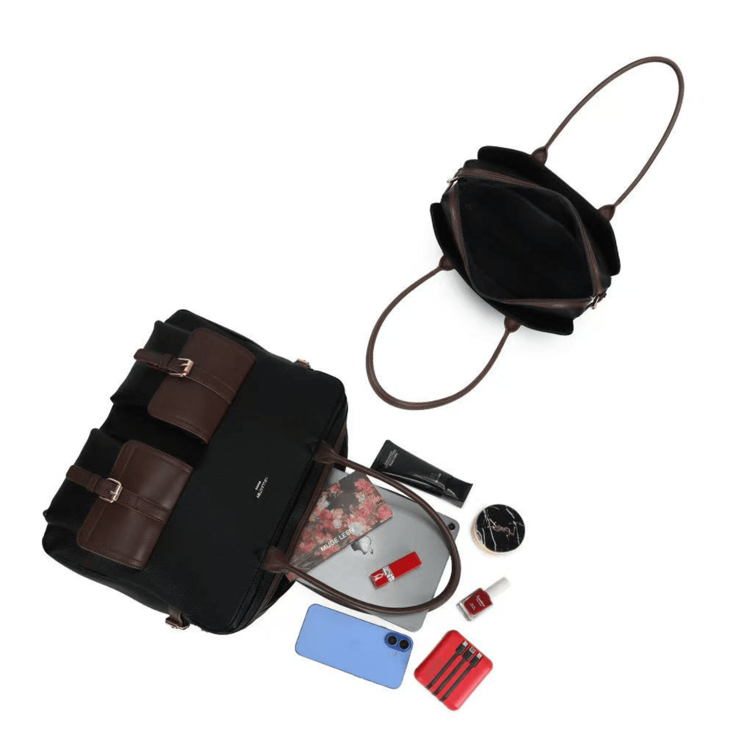 Grand cabas Gallantry R-2055 noir café avec intérieur compartimenté