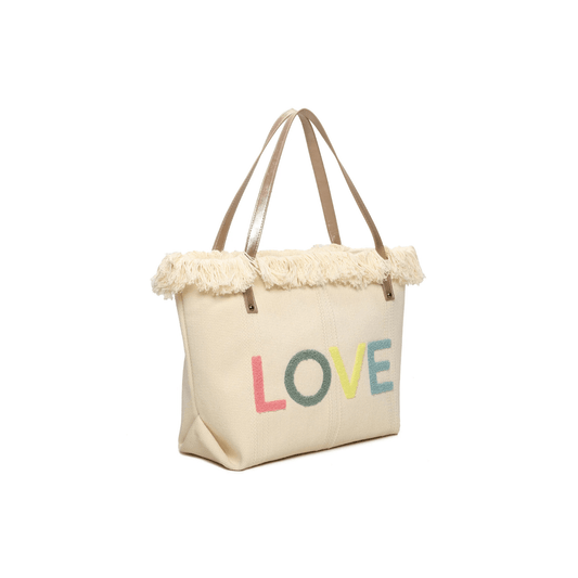 Sac cabas femme LOVE porté épaule style plage bohème chic