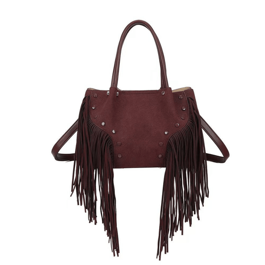 Sac à main Gallantry Wilda bordeaux effet suédine avec franges