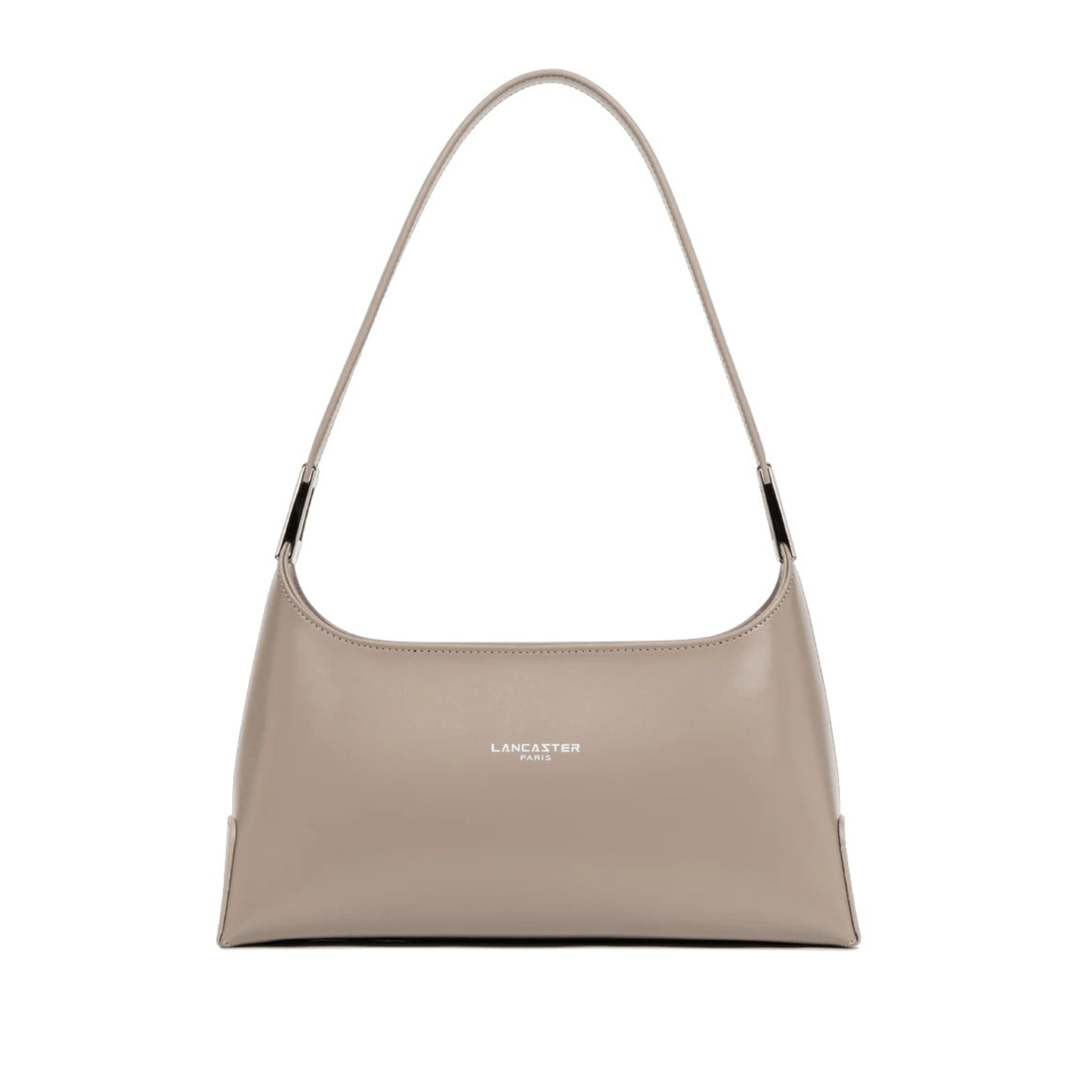 Sac porté épaule Lancaster Suave Ace 433-20 en cuir de vachette lisse coloris Galet Foncé vu de face.