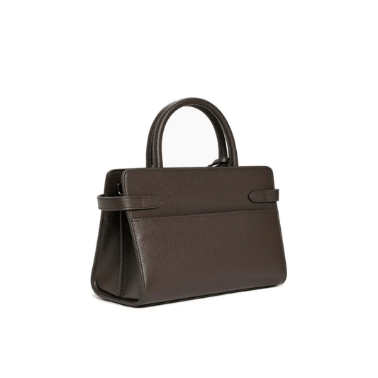 Vue arrière et de profil du sac à main Émilie moyen modèle Le Tanneur en cuir grainé marron foncé avec anses
