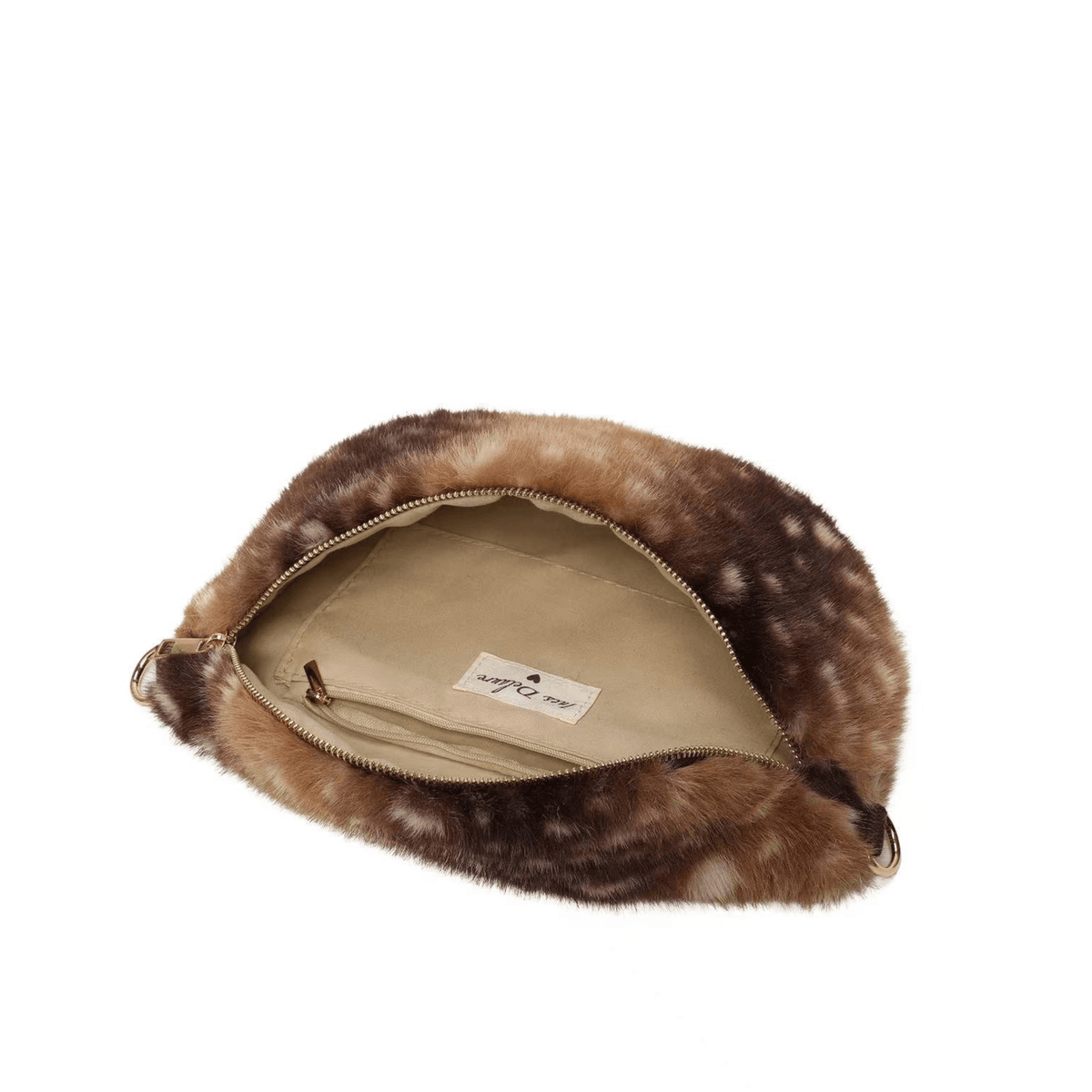 Intérieur du sac banane Bambi marron avec poche de rangement zippée