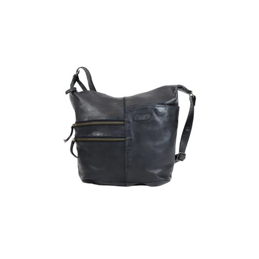 Sac bandouliere cuir BEAR Frieda noir vue face Nevada Maroquinerie