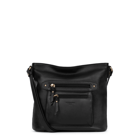 Sac bandoulière femme HEXAGONA 4120235 noir en cuir souple, vue de face