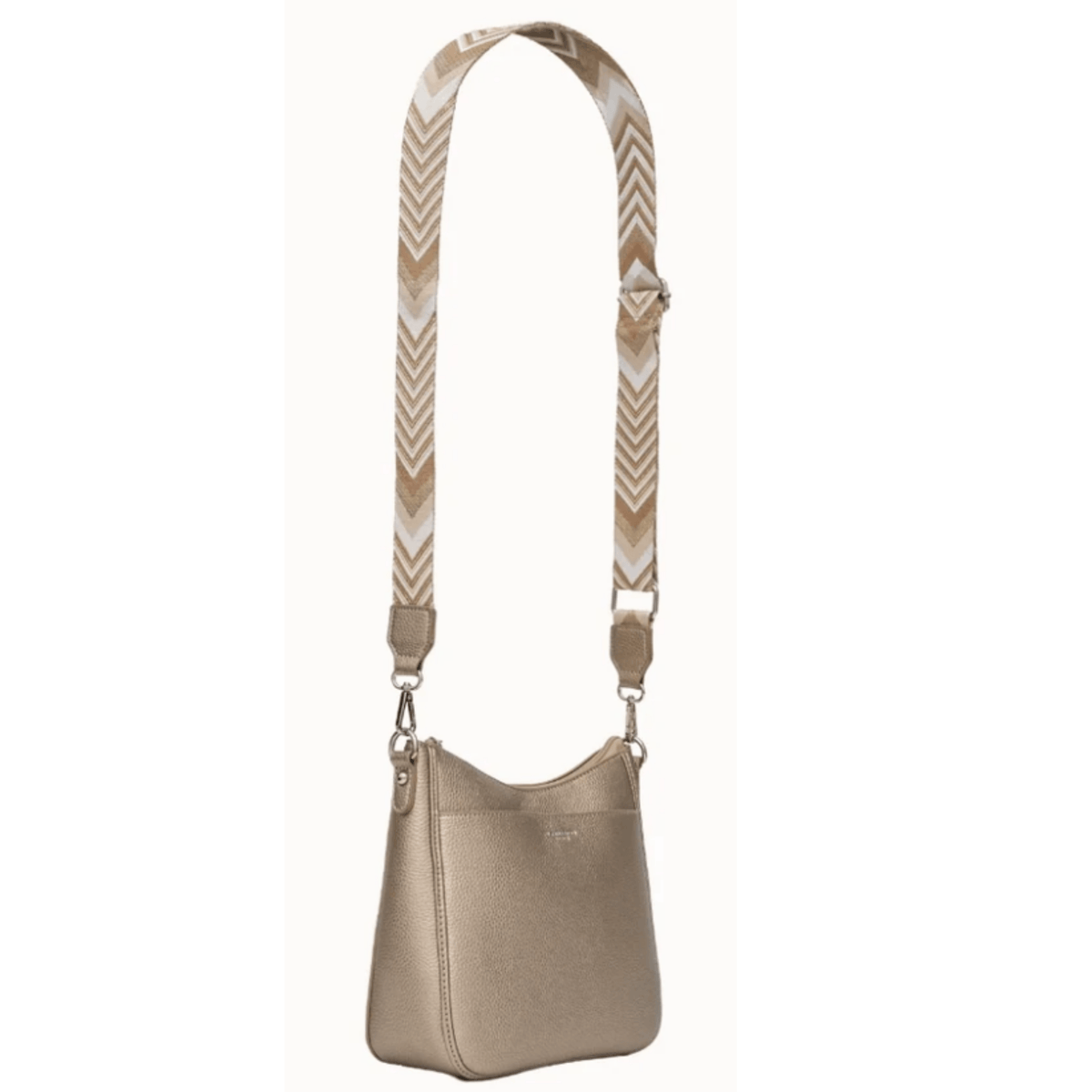 Sac Néo FLORA & CO taupe métallisé avec bandoulière large à chevrons