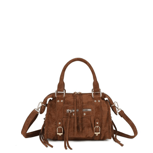 Sac bowling femme Gallantry Skyla marron effet suédine vue de face