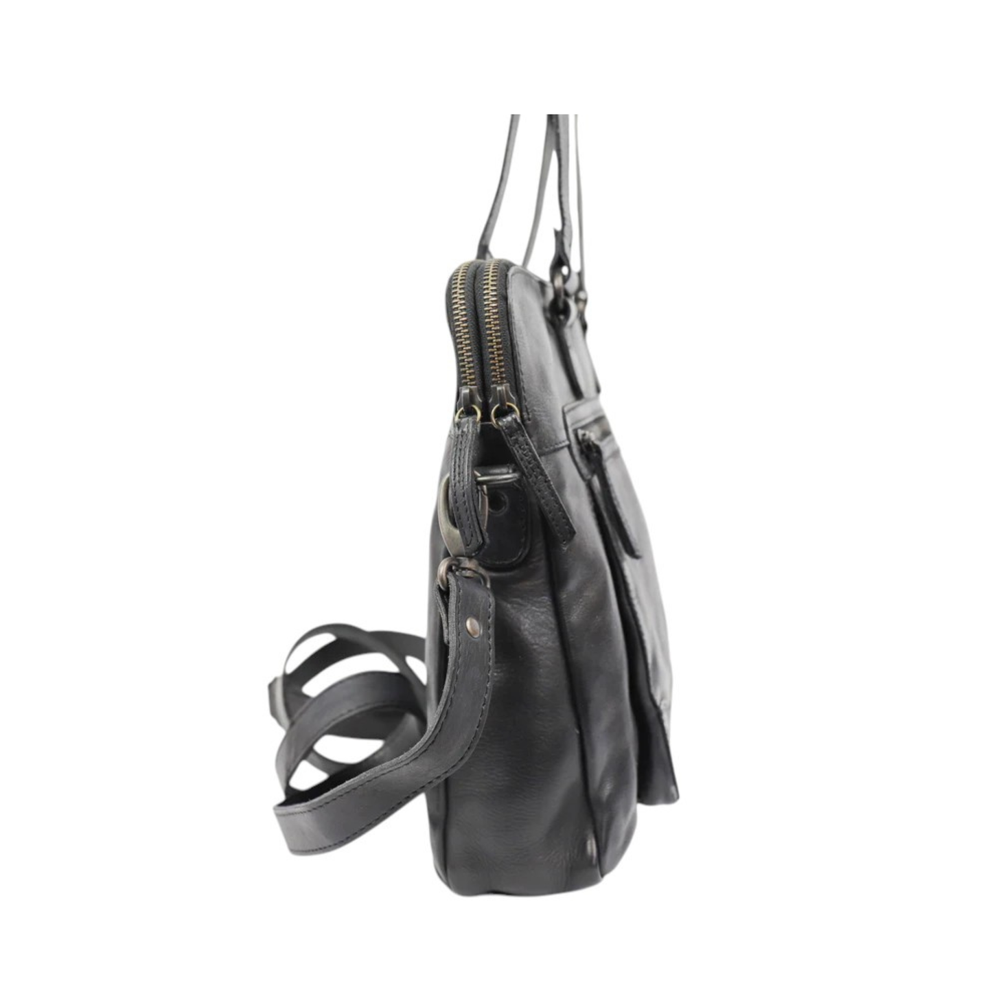 Sac cabas cuir noir BEAR LIA vue de profil avec bandouliere