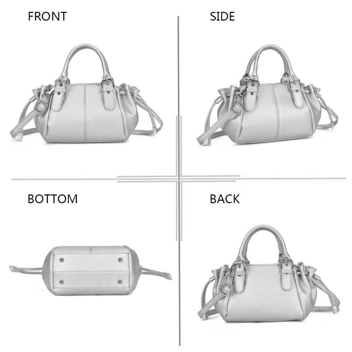 Sac Gallantry Mini Garance argenté présenté sous plusieurs angles