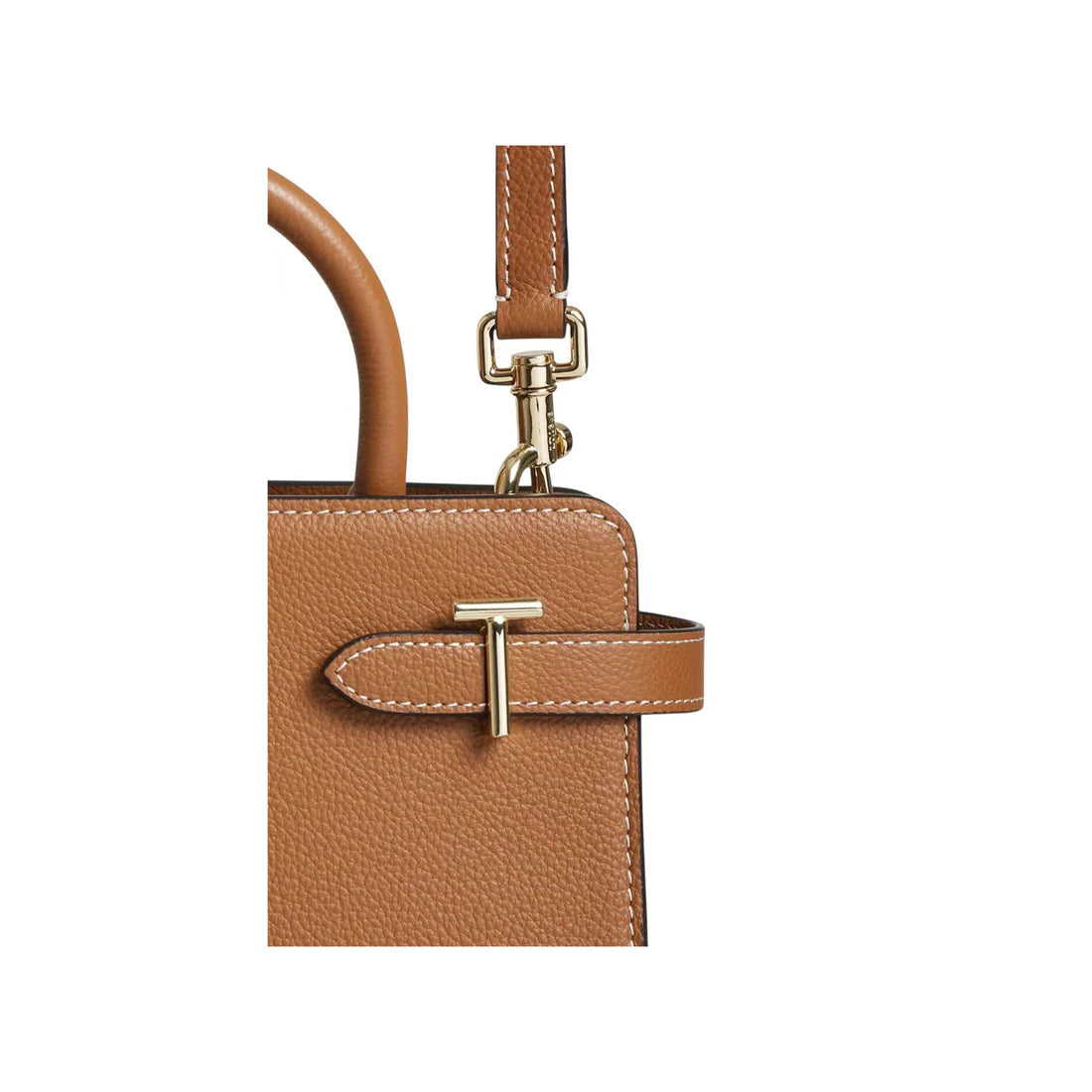Sac à main Le Tanneur cuir grainé camel signature T bijouterie dorée