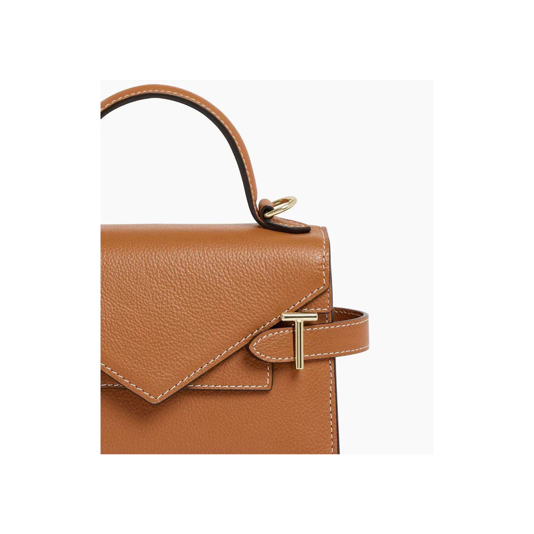 Petit sac à main Le Tanneur cuir grainé camel double rabat signature T