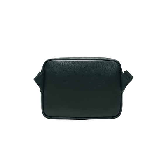 Vue arrière du sac reporter Lacoste homme NH4561GYB43 vert sapin avec finition grainée et attaches de bandoulière