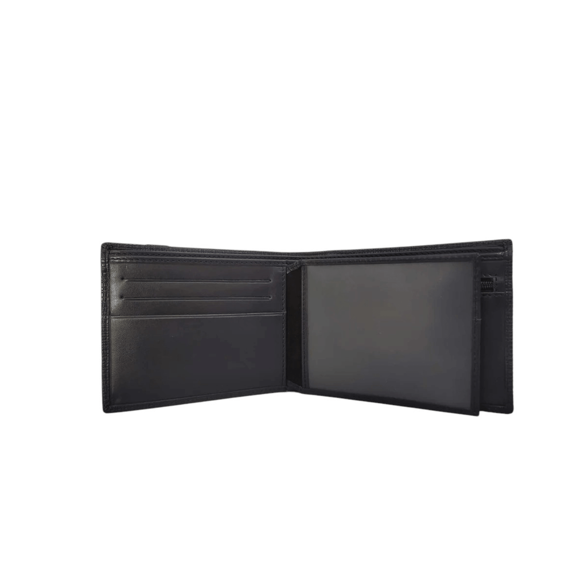 Portefeuille SERGE BLANCO Biarritz bleu marine ouvert, avec volet intérieur à fenêtre transparente