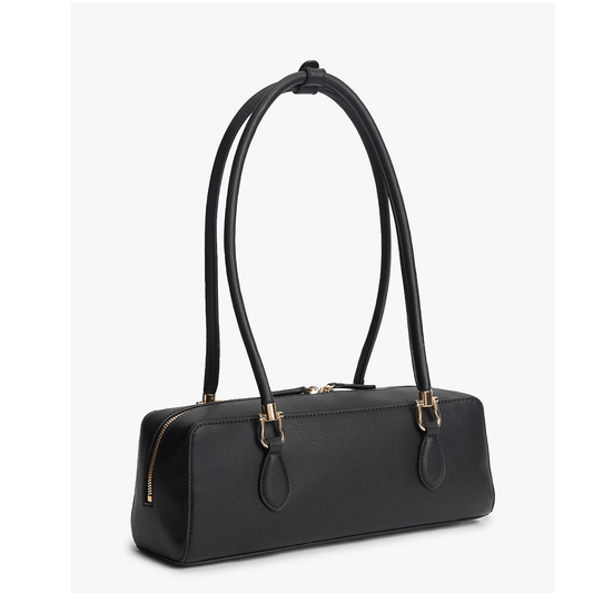 Sac baguette Tommy Hilfiger noir vue trois quarts avec longues anses