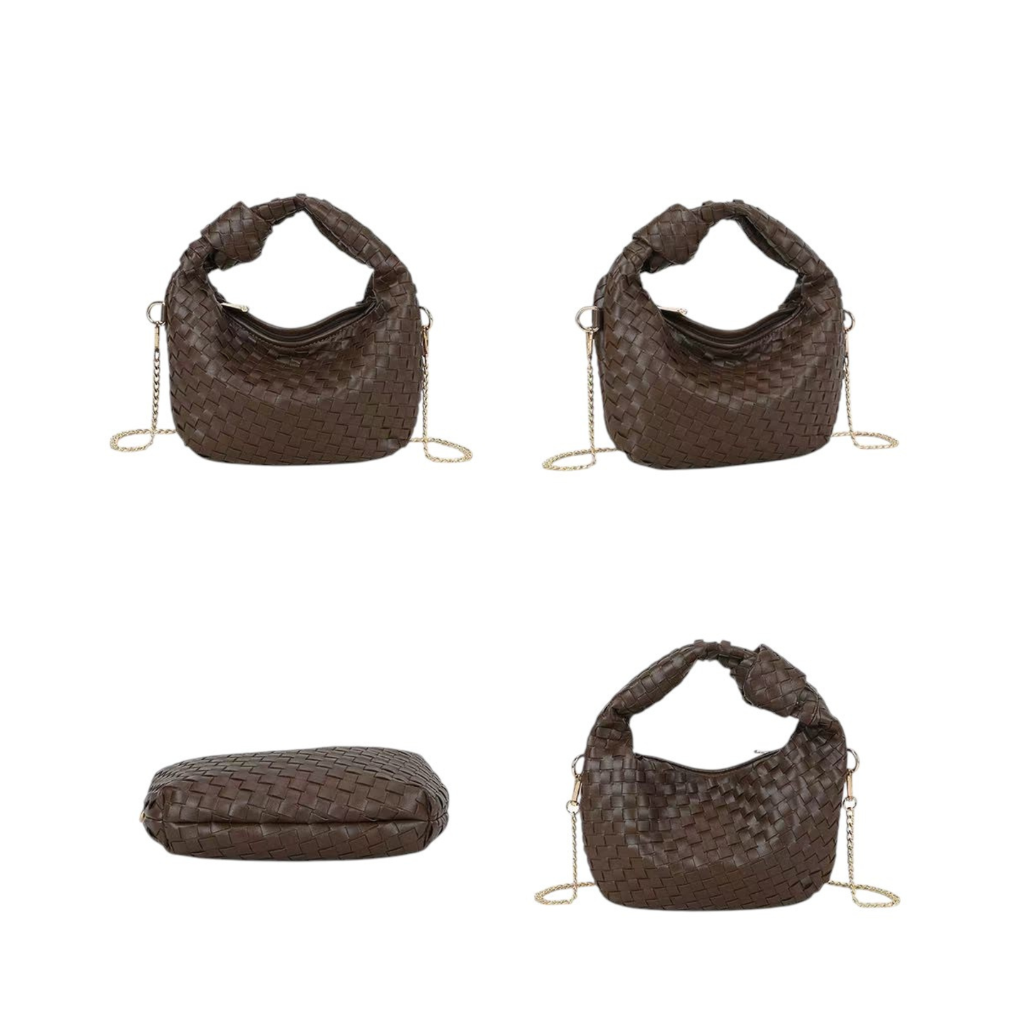 Sac bandoulière marron tressé Gallantry – Petit sac chic avec chaîne