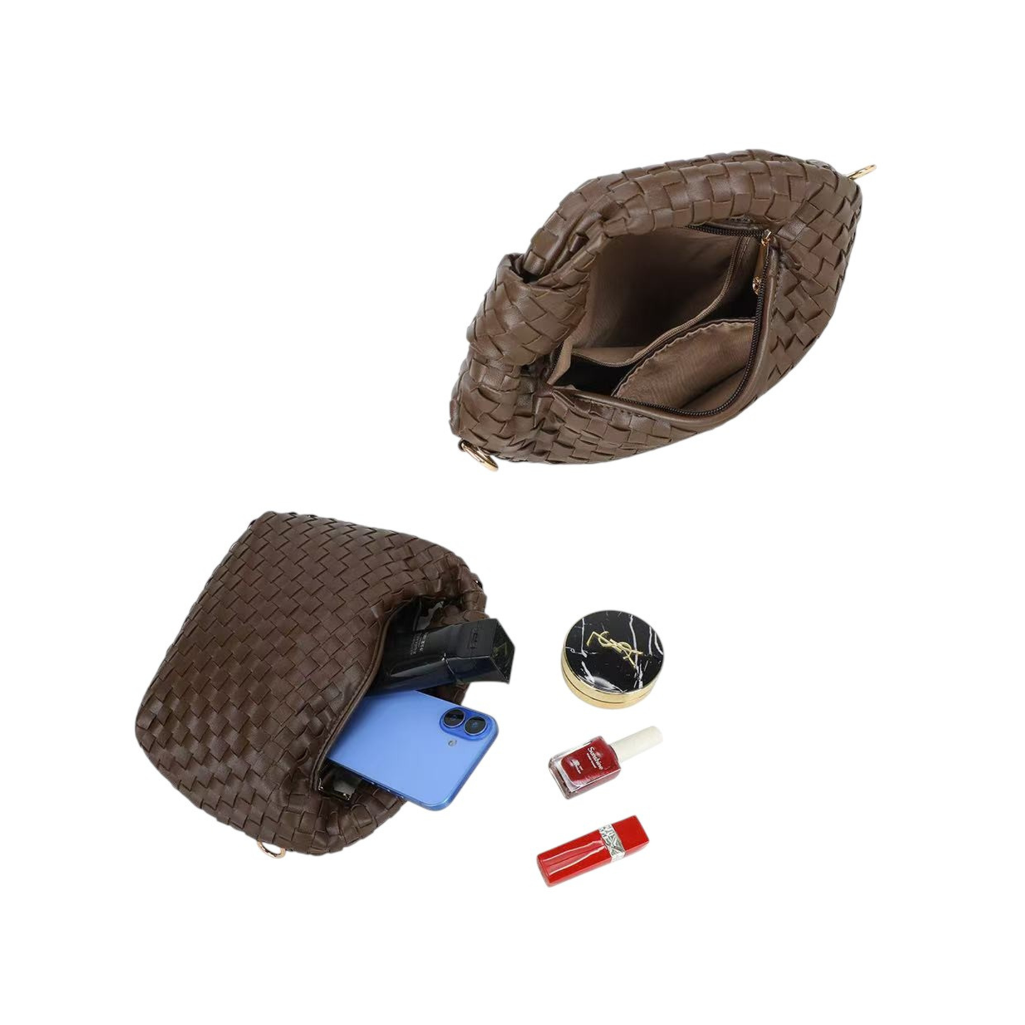 Sac bandoulière marron tressé Gallantry – Petit sac chic avec chaîne