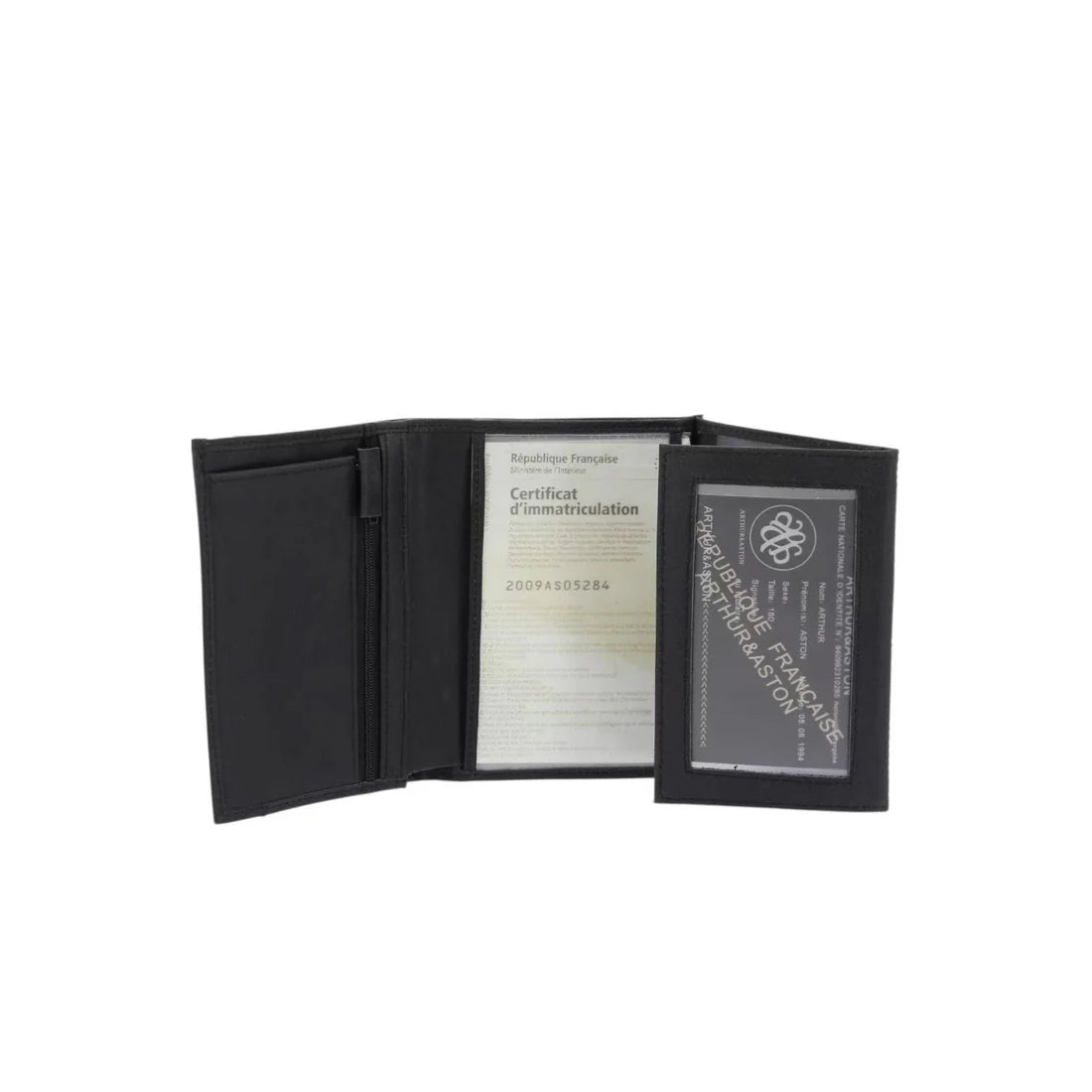Portefeuille Diego Arthur & Aston noir – ouvert avec carte grise
