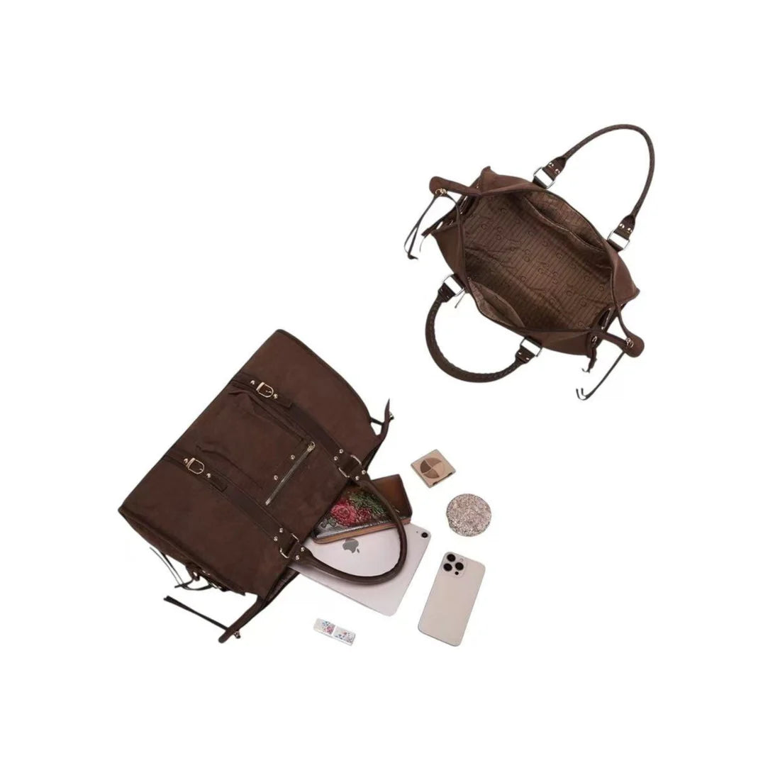 Sac à main femme marron foncé grand format – Anses & bandoulière réglable