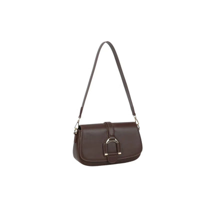 Sac bandoulière femme Gallantry marron – Rabat fermoir doré – Synthétique