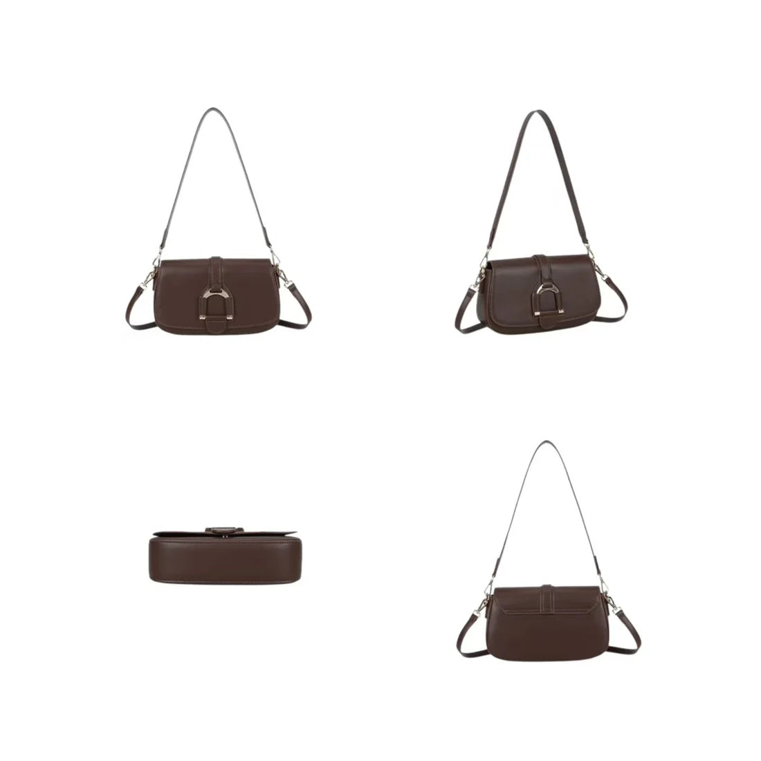 Sac bandoulière femme Gallantry marron – Rabat fermoir doré – Synthétique