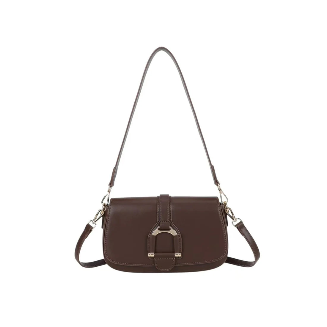 Sac bandoulière femme Gallantry marron – Rabat fermoir doré – Synthétique