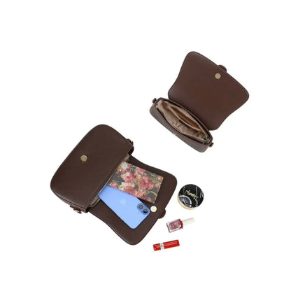 Sac bandoulière femme Gallantry marron – Rabat fermoir doré – Synthétique