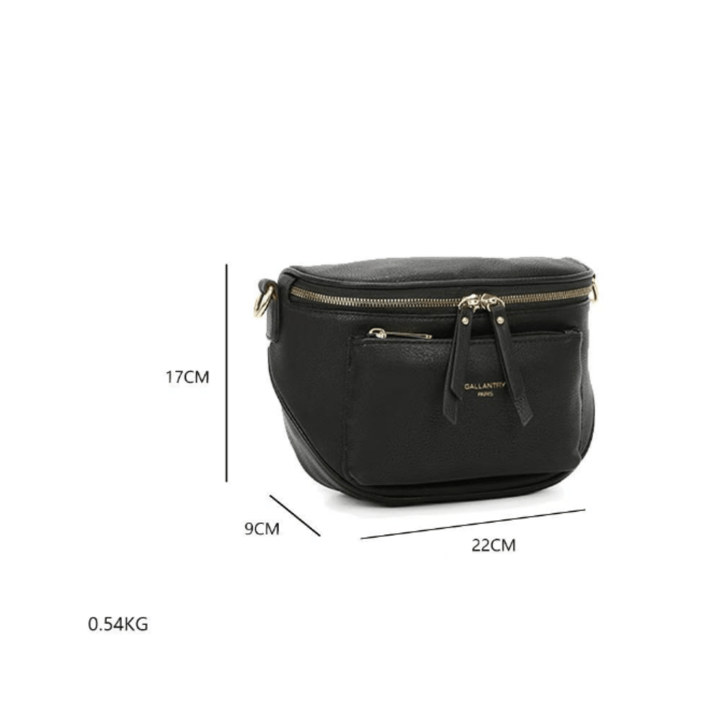 Sac bandoulière Gallantry noir dimensions 22 × 17 × 9 cm.