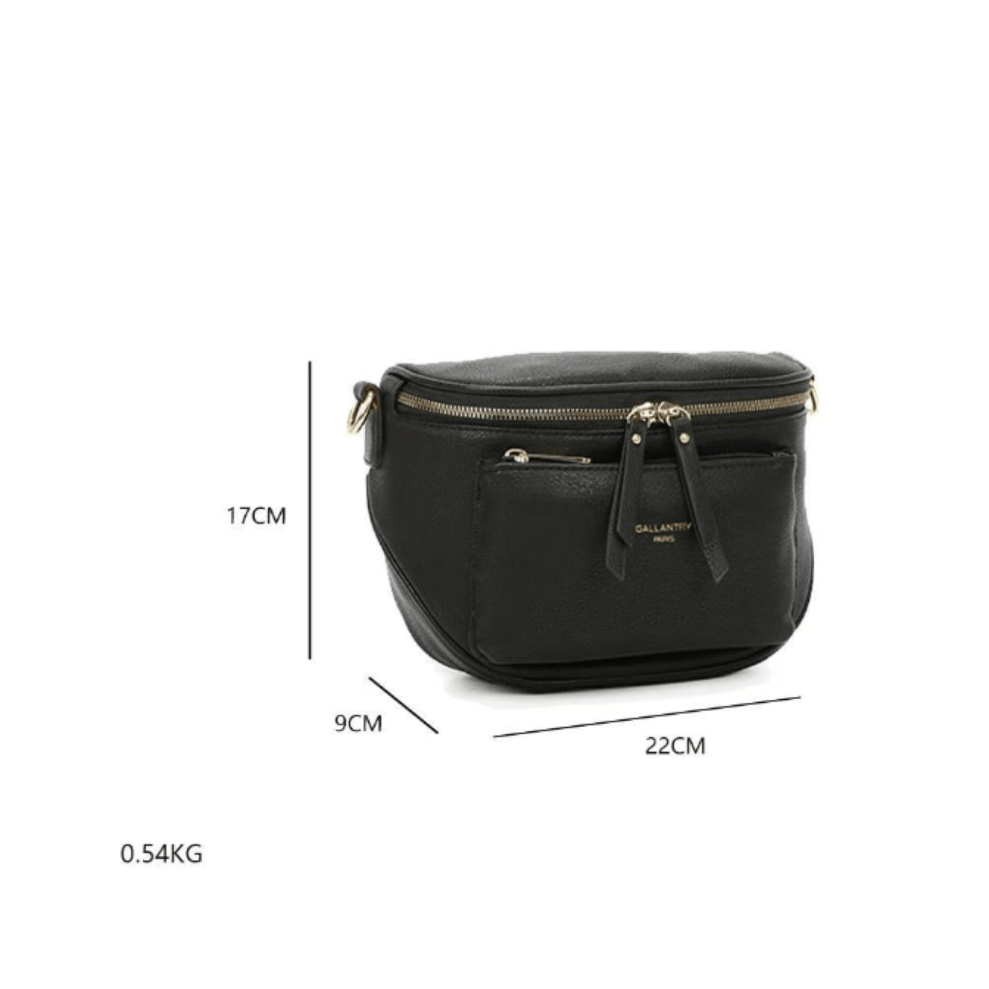 Sac bandoulière Gallantry noir dimensions 22 × 17 × 9 cm.