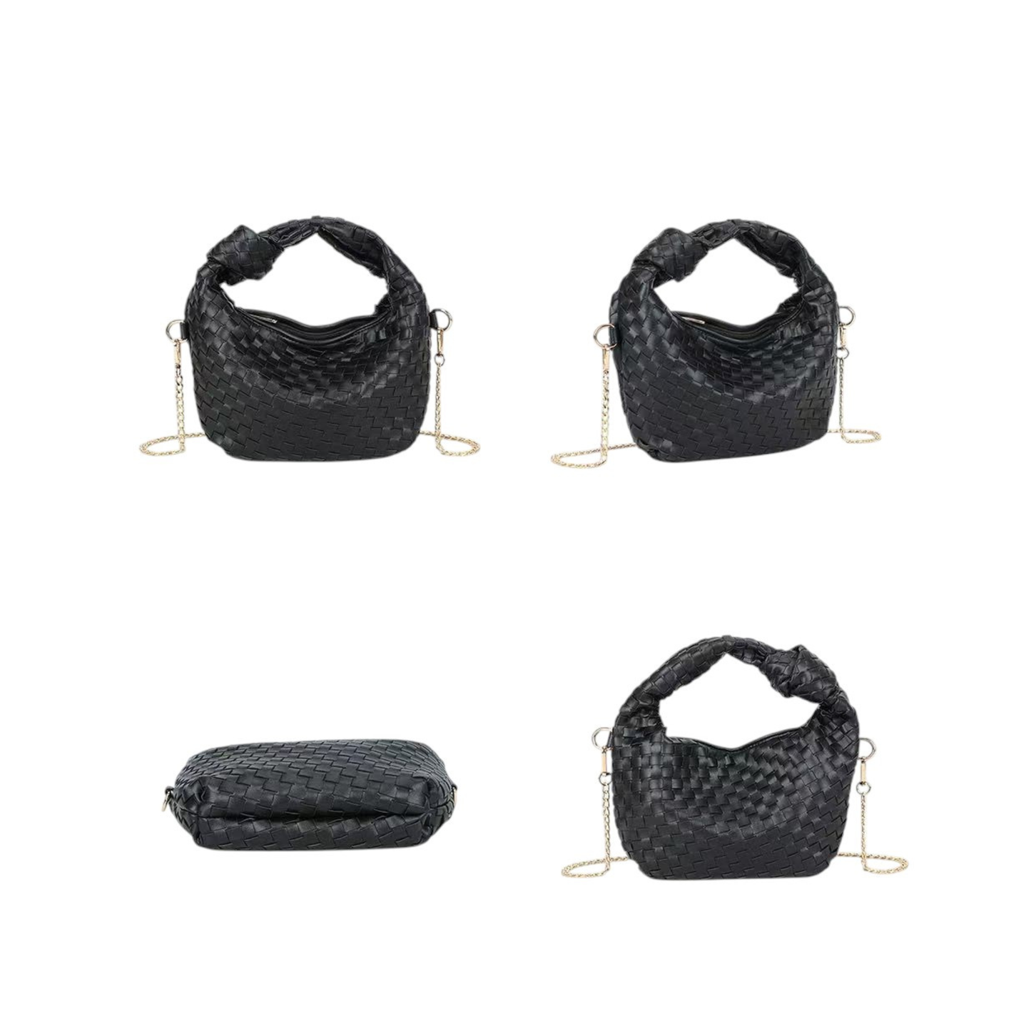 Sac bandoulière noir tressé Gallantry – Petit sac chic avec chaîne