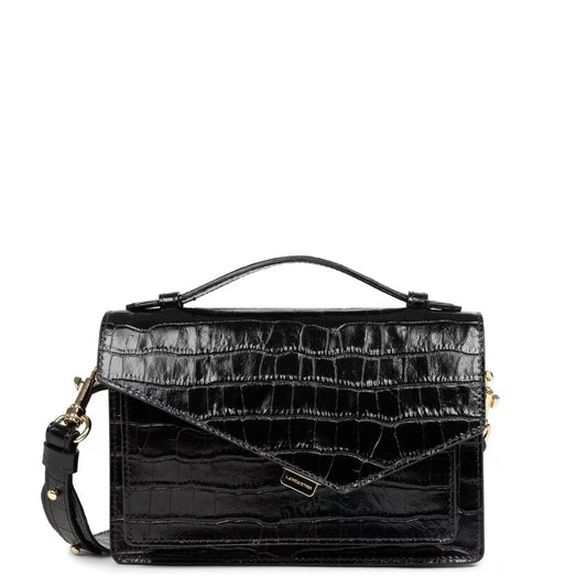 Sac Trotteur Lancaster x Zoé – Cuir Noir Effet Croco