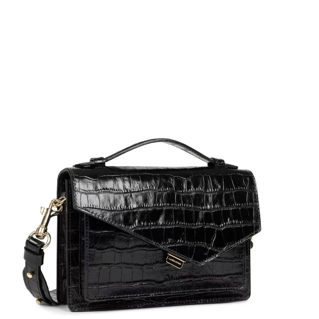 Sac Trotteur Lancaster x Zoé – Cuir Noir Effet Croco