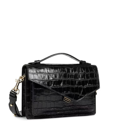 Sac Trotteur Lancaster x Zoé – Cuir Noir Effet Croco