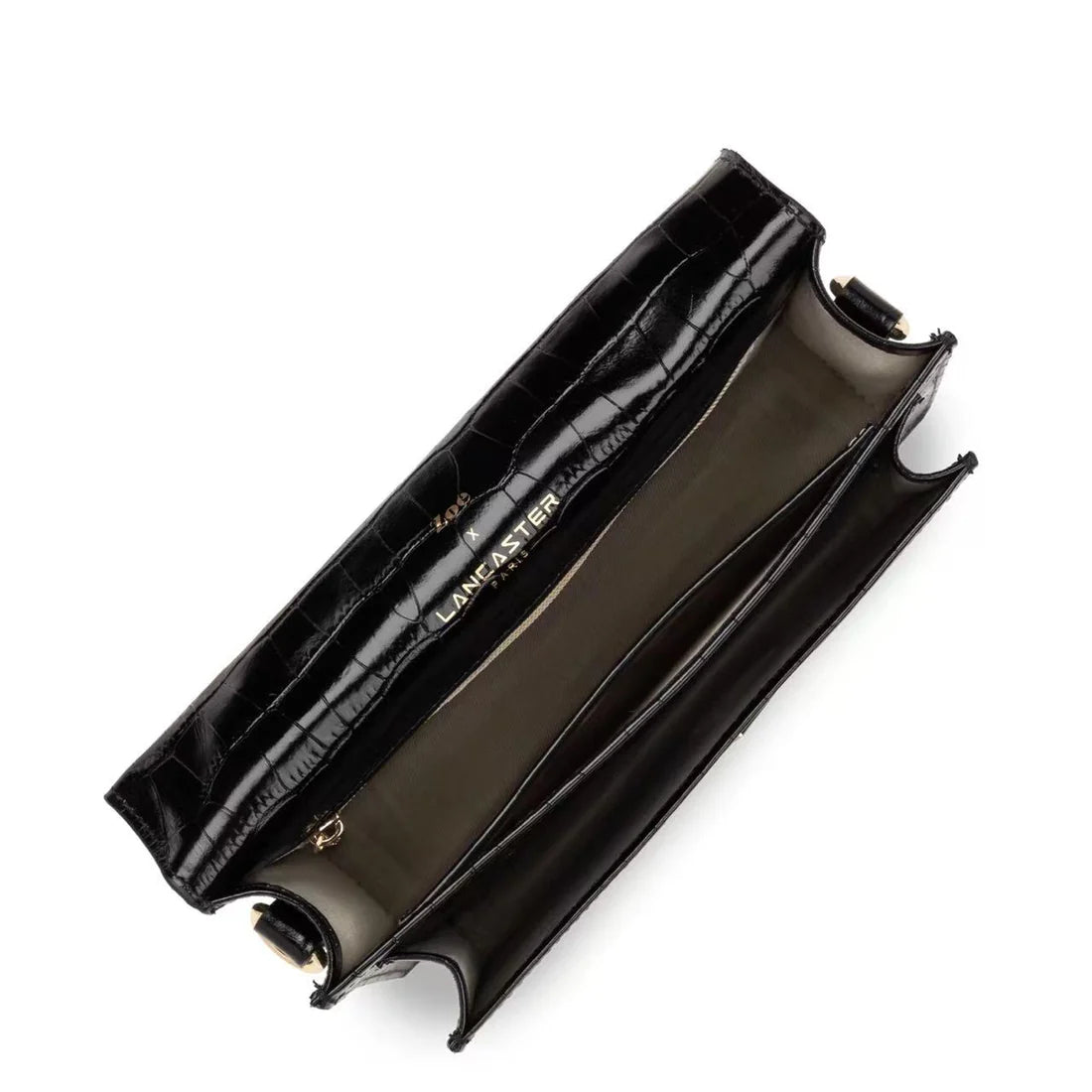 Sac Trotteur Lancaster x Zoé – Cuir Noir Effet Croco
