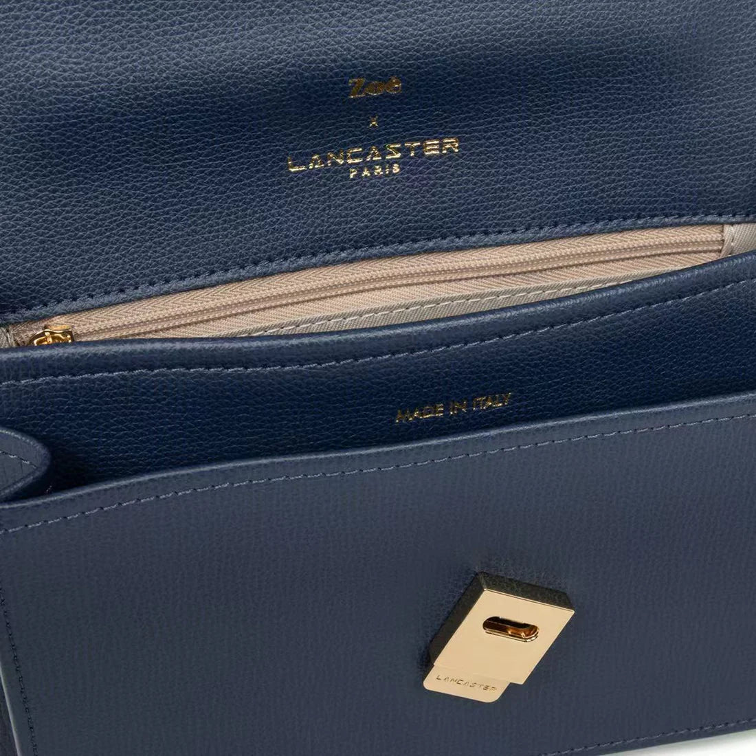 Sac Trotteur Lancaster x Zoé – Cuir Grainé Bleu Mer