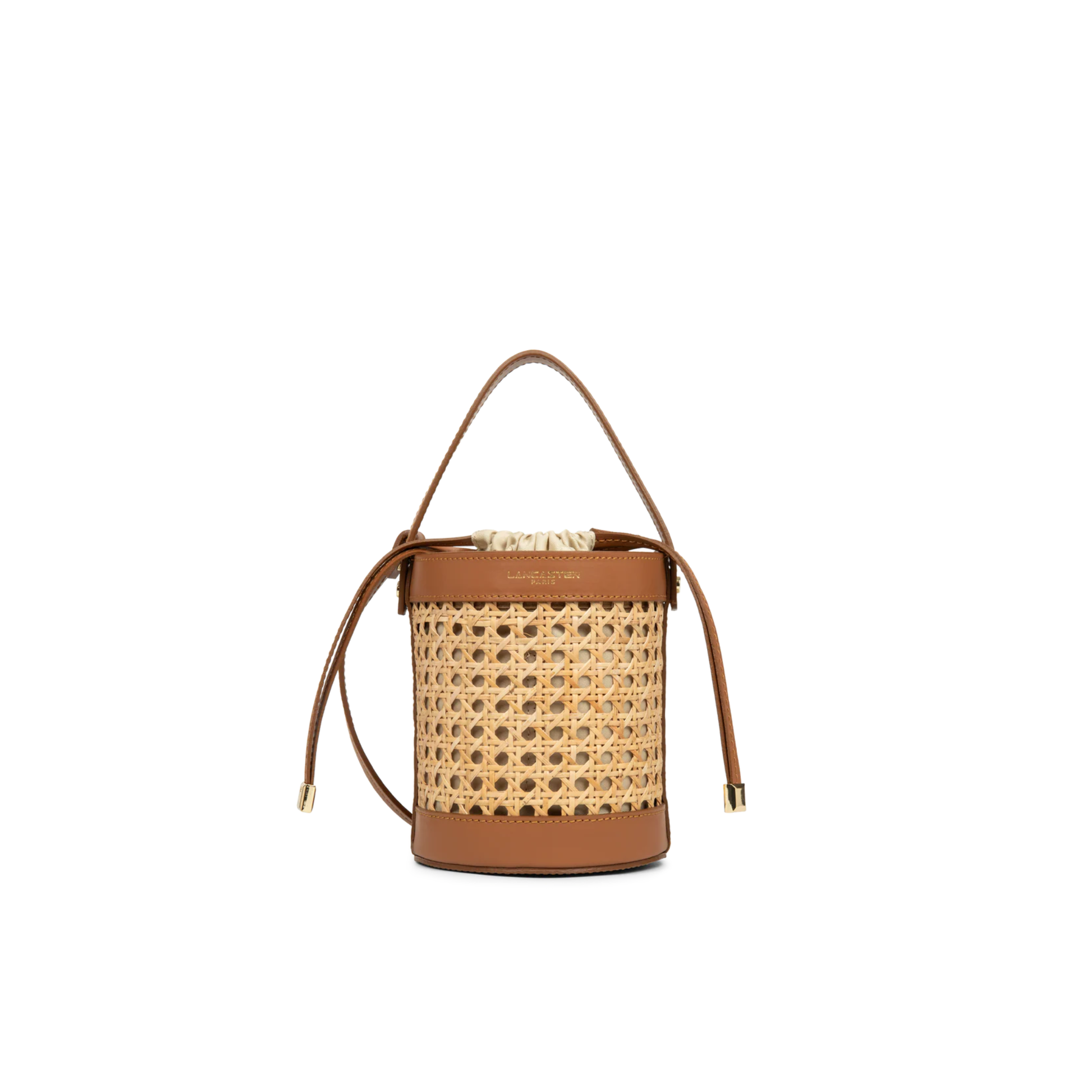 sac seau lancaster rotin cuir camel vue face