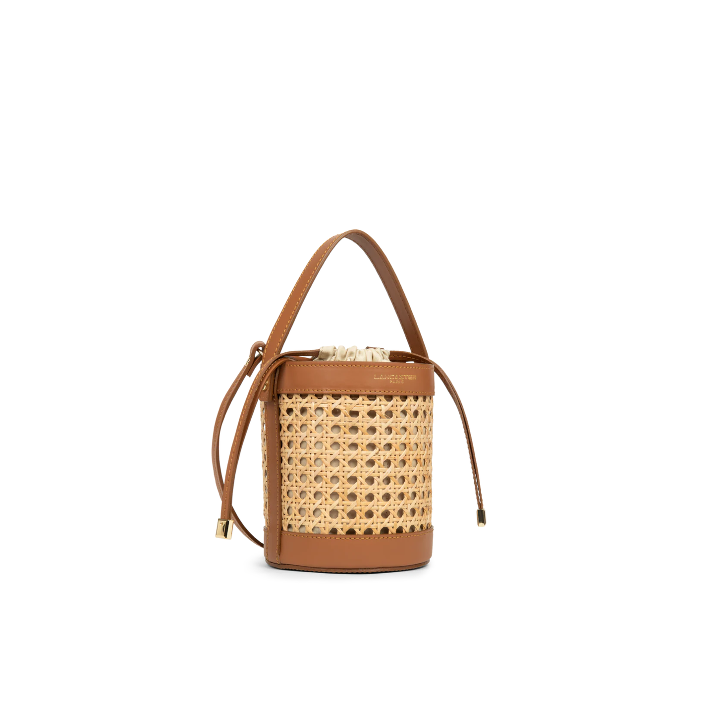 sac seau femme rotin naturel cuir camel profil