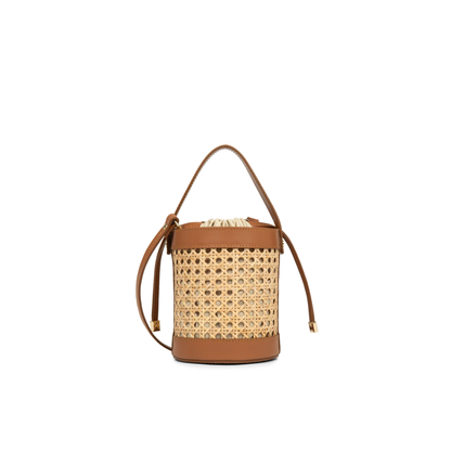 sac seau femme rotin naturel cuir camel dos
