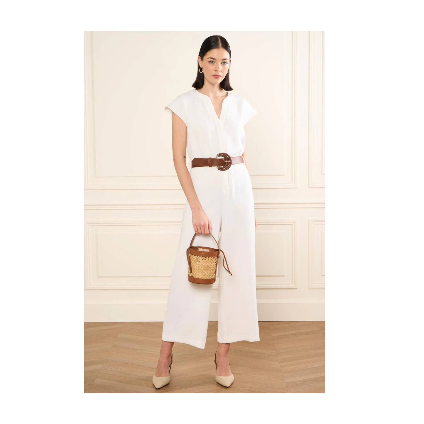 sac seau rotin cuir camel porte main femme