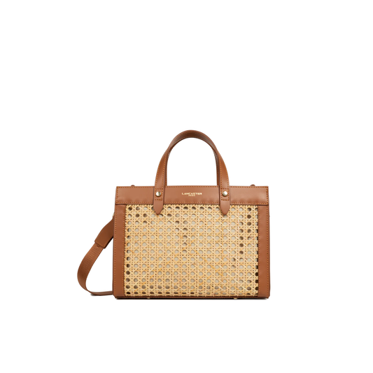 sac cabas lancaster rotin cuir camel vue face