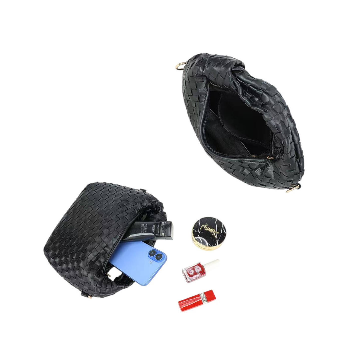 Sac bandoulière noir tressé Gallantry – Petit sac chic avec chaîne