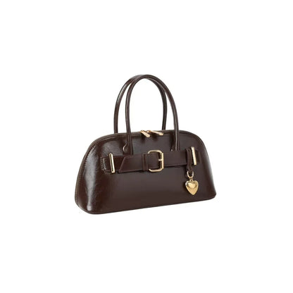 Sac à main femme marron Gallantry – Anses rigides, bijou cœur doré et bandoulière