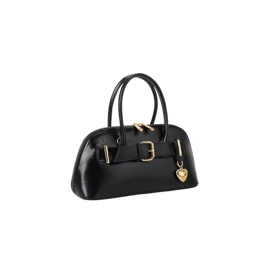 Sac à main femme noir Gallantry – Anses rigides, bijou cœur doré et bandoulière
