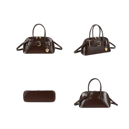 Sac à main femme marron Gallantry – Anses rigides, bijou cœur doré et bandoulière