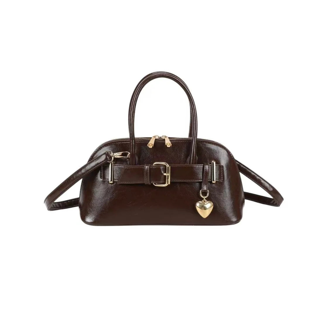 Sac à main femme marron Gallantry – Anses rigides, bijou cœur doré et bandoulière