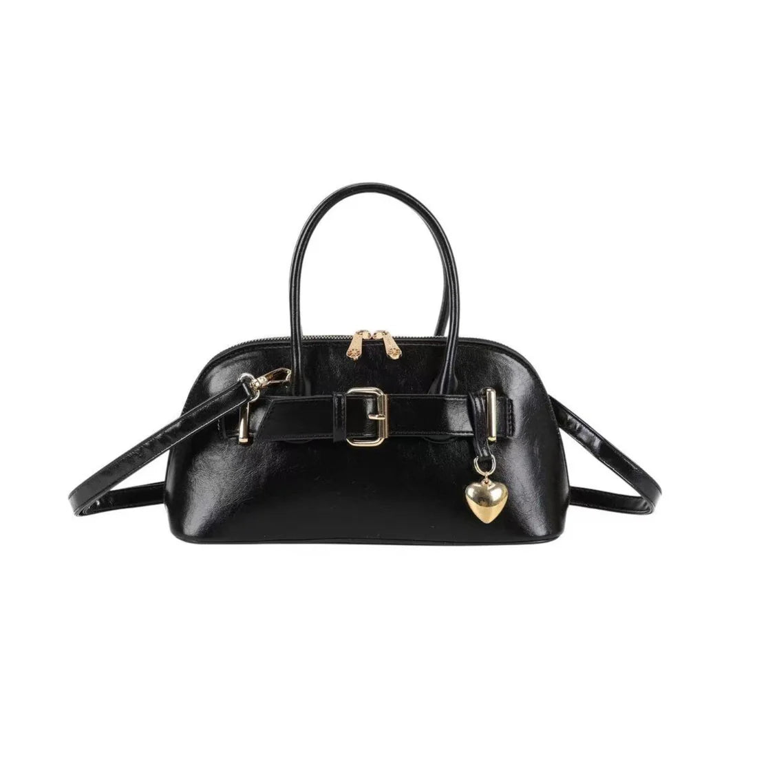 Sac à main femme noir Gallantry – Anses rigides, bijou cœur doré et bandoulière