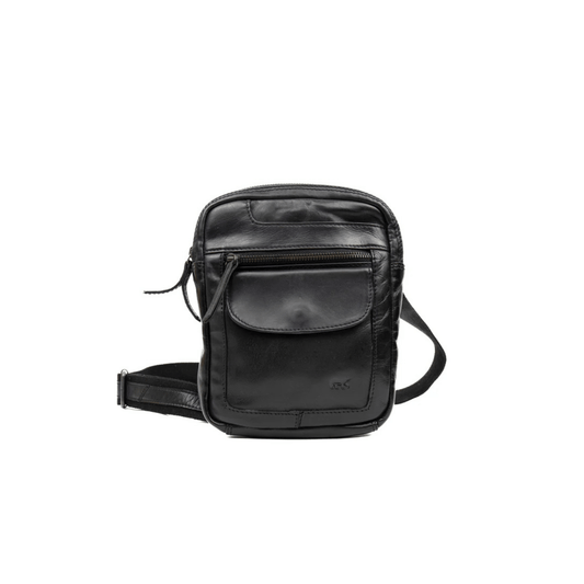 Sac bandoulière Bear Design Sasha Noir en cuir véritable vue de face