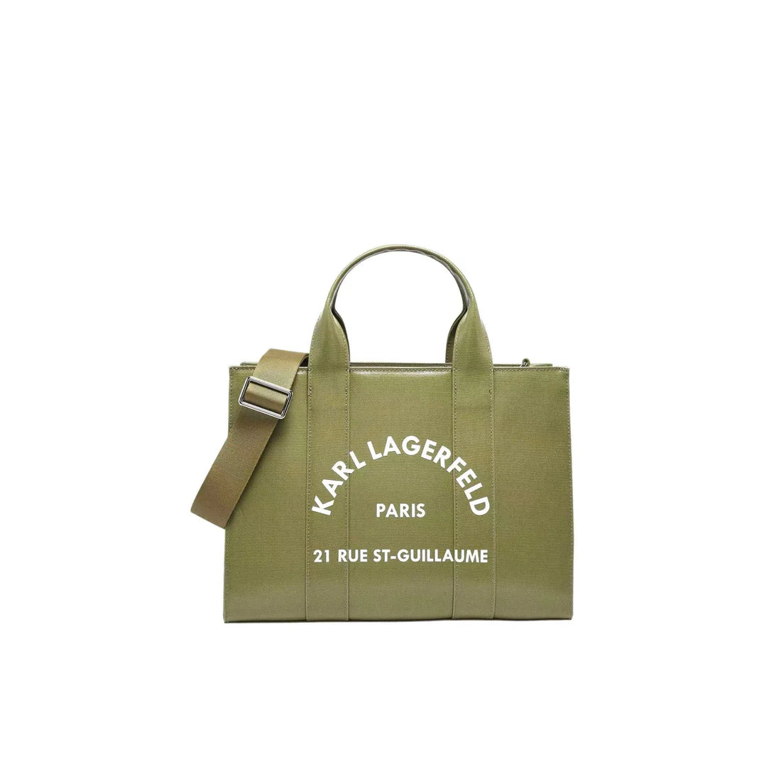 Sac cabas Karl Lagerfeld Paris vert kaki – face avec logo imprimé et bandoulière